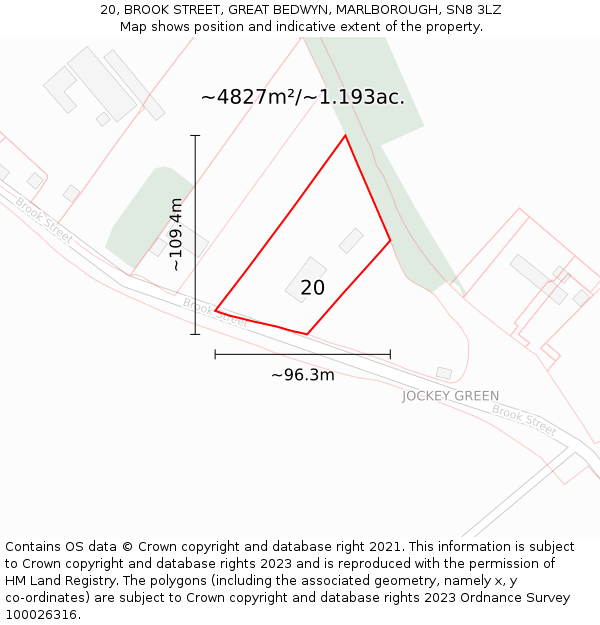 20, BROOK STREET, GREAT BEDWYN, MARLBOROUGH, SN8 3LZ: Plot and title map