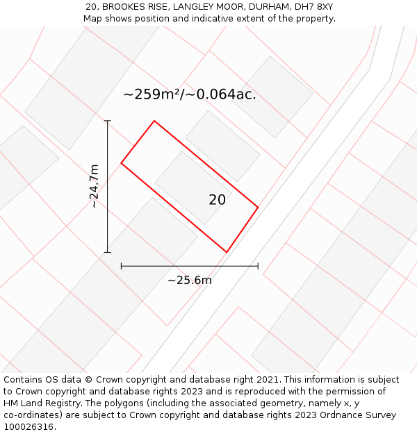 20, BROOKES RISE, LANGLEY MOOR, DURHAM, DH7 8XY: Plot and title map