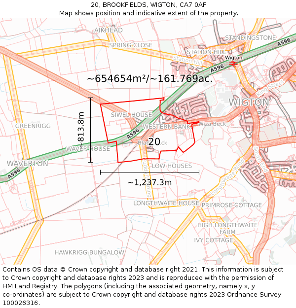 20, BROOKFIELDS, WIGTON, CA7 0AF: Plot and title map