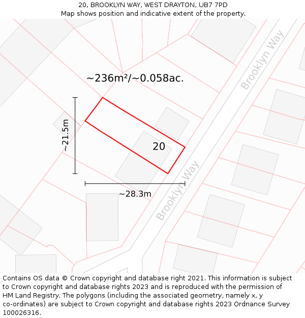 20, BROOKLYN WAY, WEST DRAYTON, UB7 7PD: Plot and title map