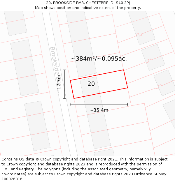 20, BROOKSIDE BAR, CHESTERFIELD, S40 3PJ: Plot and title map