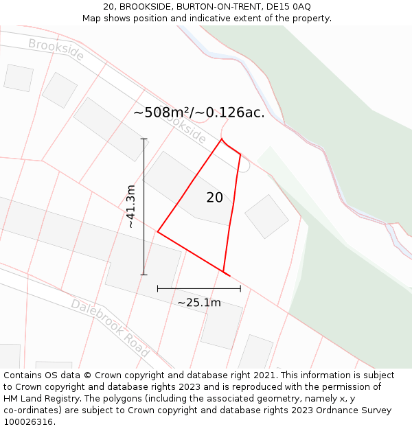 20, BROOKSIDE, BURTON-ON-TRENT, DE15 0AQ: Plot and title map