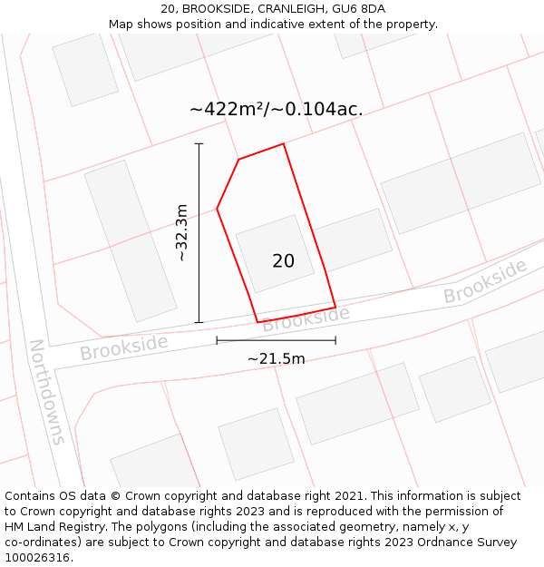 20, BROOKSIDE, CRANLEIGH, GU6 8DA: Plot and title map