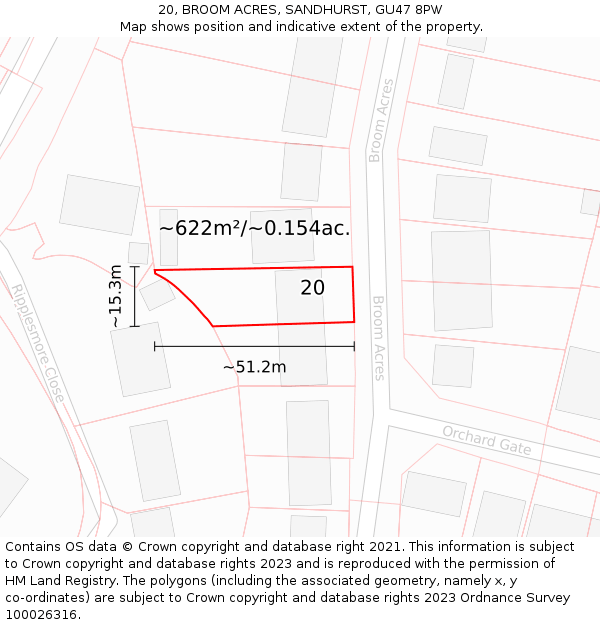 20, BROOM ACRES, SANDHURST, GU47 8PW: Plot and title map