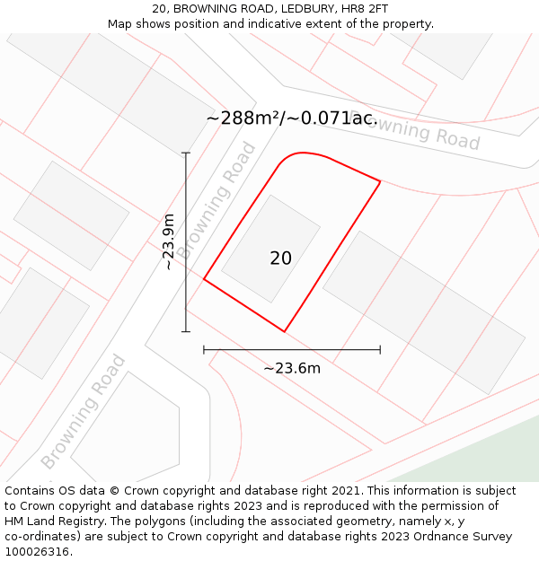 20, BROWNING ROAD, LEDBURY, HR8 2FT: Plot and title map