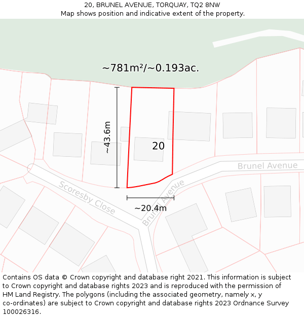 20, BRUNEL AVENUE, TORQUAY, TQ2 8NW: Plot and title map