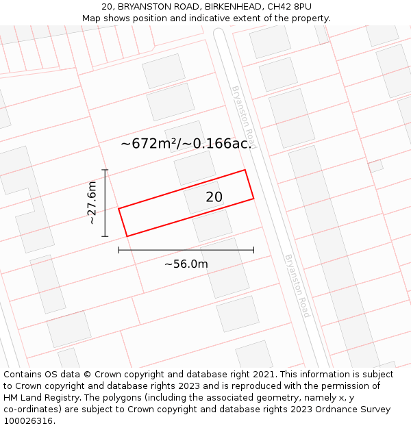 20, BRYANSTON ROAD, BIRKENHEAD, CH42 8PU: Plot and title map