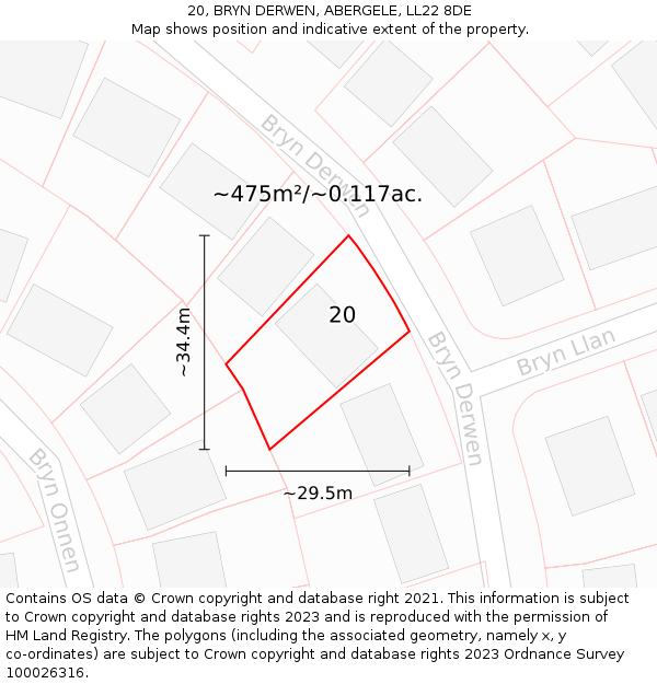 20, BRYN DERWEN, ABERGELE, LL22 8DE: Plot and title map