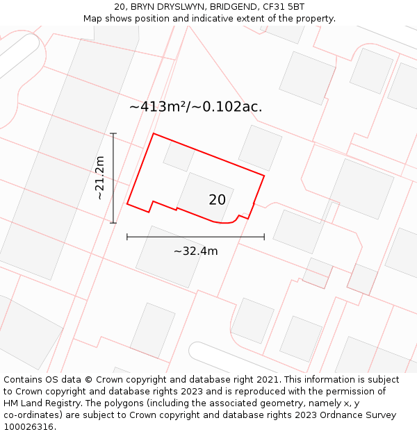 20, BRYN DRYSLWYN, BRIDGEND, CF31 5BT: Plot and title map