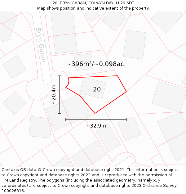 20, BRYN GARAN, COLWYN BAY, LL29 6DT: Plot and title map