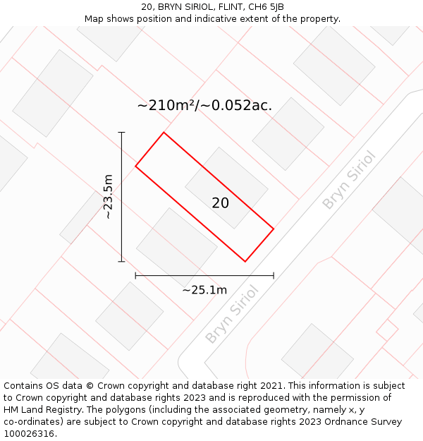 20, BRYN SIRIOL, FLINT, CH6 5JB: Plot and title map