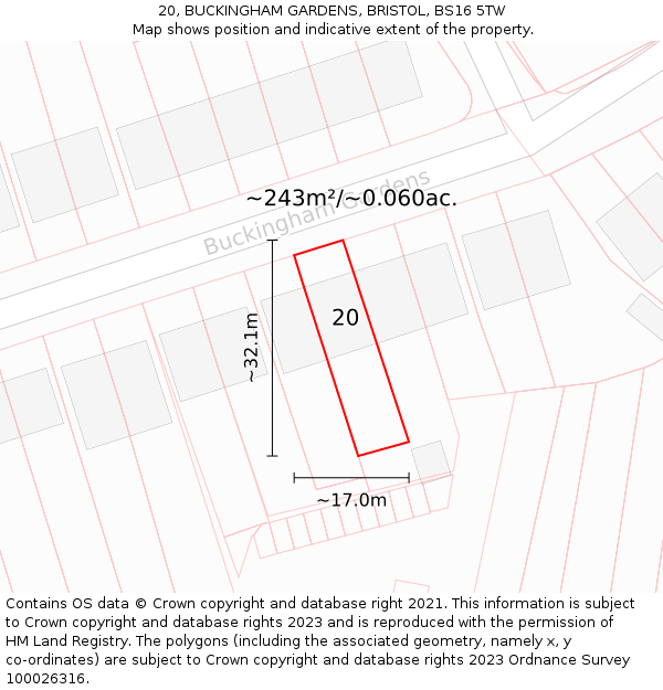 20, BUCKINGHAM GARDENS, BRISTOL, BS16 5TW: Plot and title map