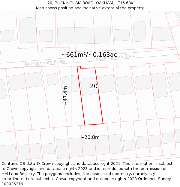 20, BUCKINGHAM ROAD, OAKHAM, LE15 6RX: Plot and title map