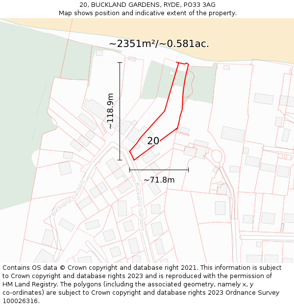 20, BUCKLAND GARDENS, RYDE, PO33 3AG: Plot and title map