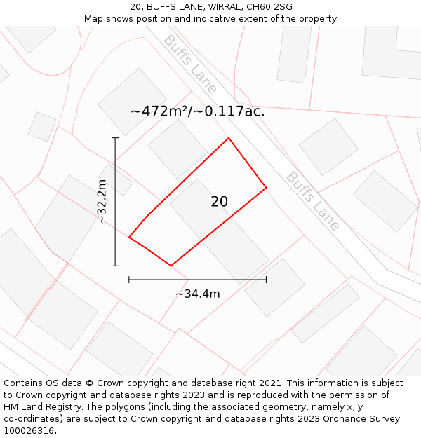 20, BUFFS LANE, WIRRAL, CH60 2SG: Plot and title map