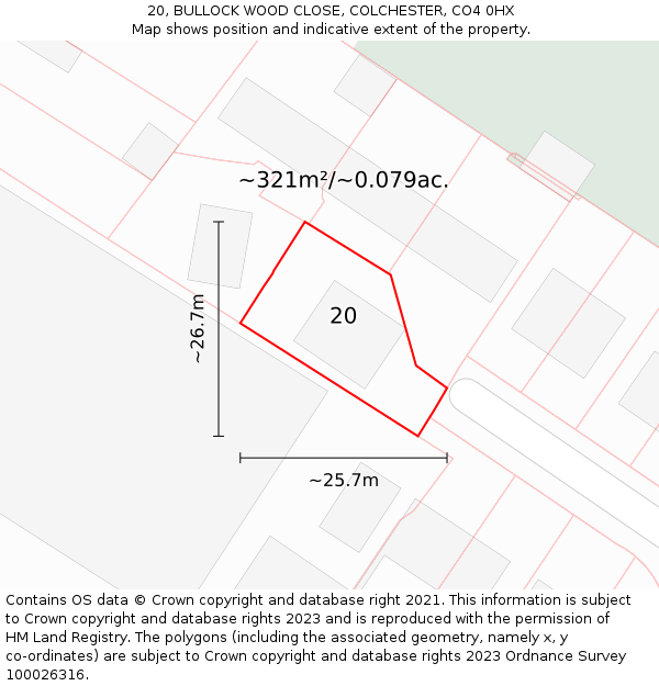 20, BULLOCK WOOD CLOSE, COLCHESTER, CO4 0HX: Plot and title map