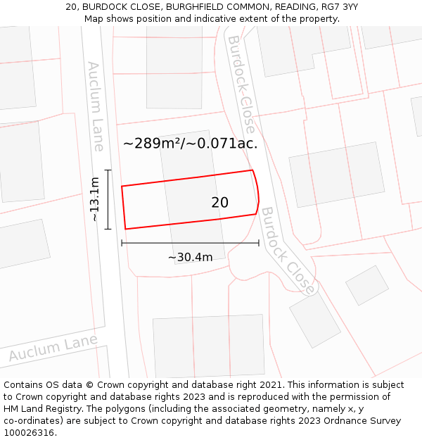 20, BURDOCK CLOSE, BURGHFIELD COMMON, READING, RG7 3YY: Plot and title map