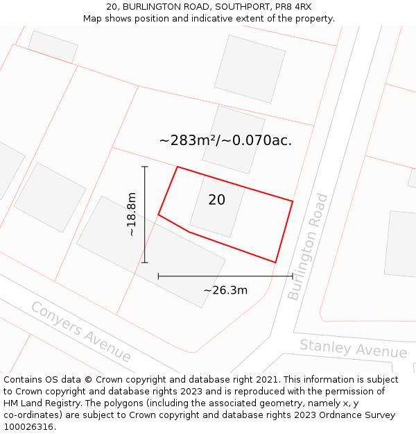 20, BURLINGTON ROAD, SOUTHPORT, PR8 4RX: Plot and title map