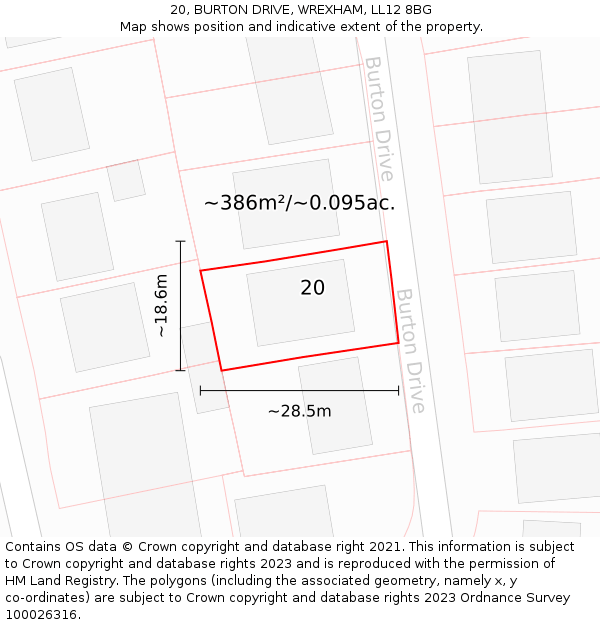 20, BURTON DRIVE, WREXHAM, LL12 8BG: Plot and title map