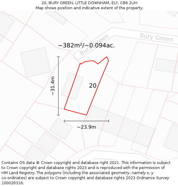 20, BURY GREEN, LITTLE DOWNHAM, ELY, CB6 2UH: Plot and title map