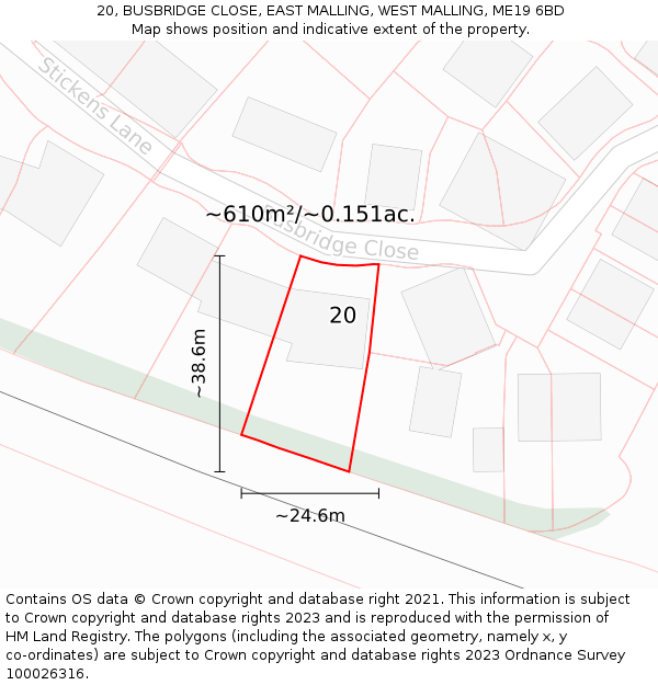 20, BUSBRIDGE CLOSE, EAST MALLING, WEST MALLING, ME19 6BD: Plot and title map