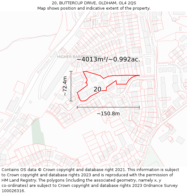 20, BUTTERCUP DRIVE, OLDHAM, OL4 2QS: Plot and title map