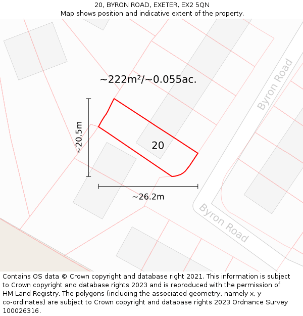20, BYRON ROAD, EXETER, EX2 5QN: Plot and title map