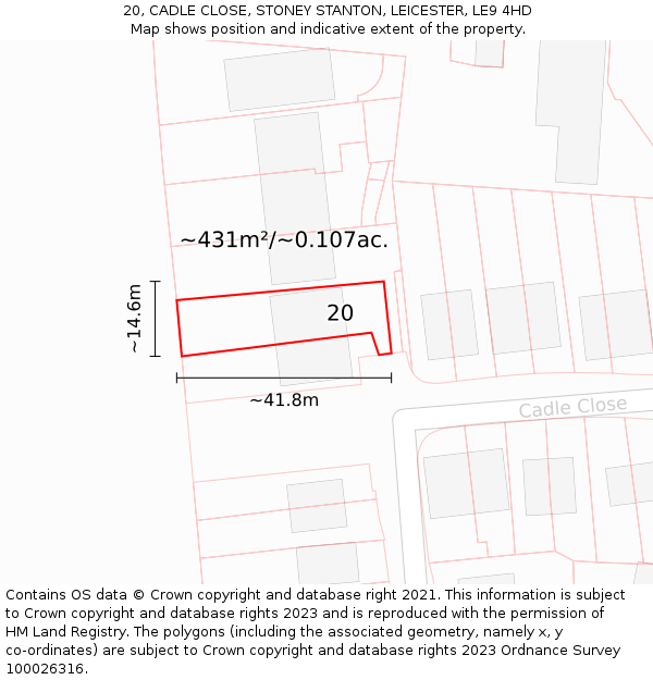 20, CADLE CLOSE, STONEY STANTON, LEICESTER, LE9 4HD: Plot and title map