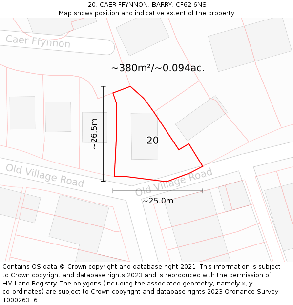 20, CAER FFYNNON, BARRY, CF62 6NS: Plot and title map