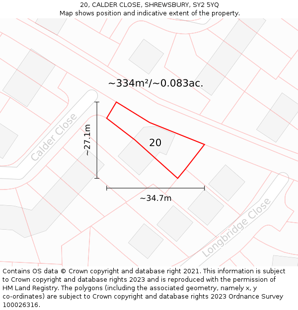 20, CALDER CLOSE, SHREWSBURY, SY2 5YQ: Plot and title map