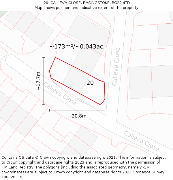 20, CALLEVA CLOSE, BASINGSTOKE, RG22 4TD: Plot and title map