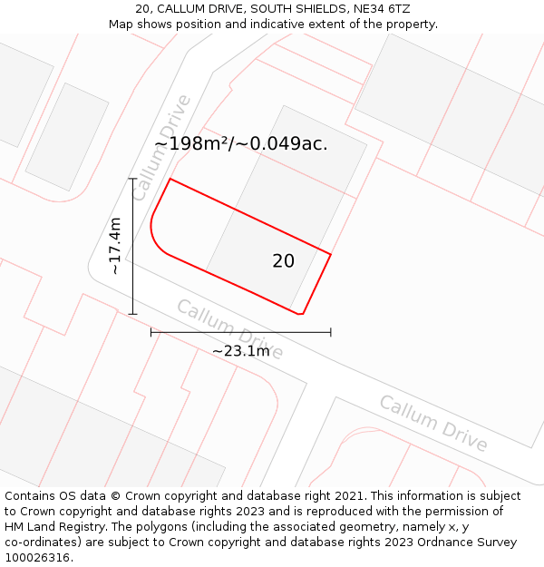 20, CALLUM DRIVE, SOUTH SHIELDS, NE34 6TZ: Plot and title map