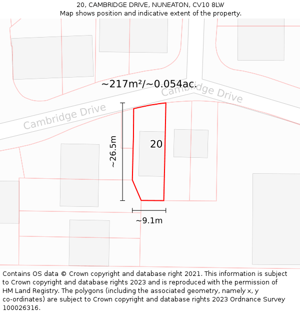 20, CAMBRIDGE DRIVE, NUNEATON, CV10 8LW: Plot and title map