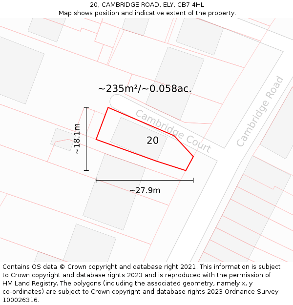 20, CAMBRIDGE ROAD, ELY, CB7 4HL: Plot and title map