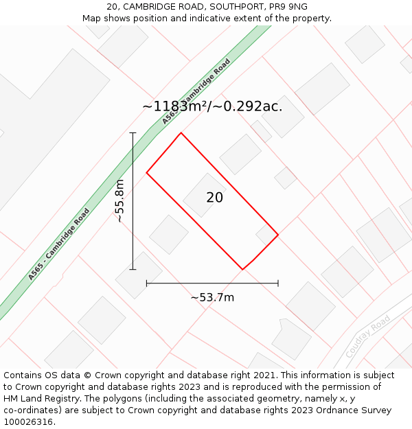 20, CAMBRIDGE ROAD, SOUTHPORT, PR9 9NG: Plot and title map