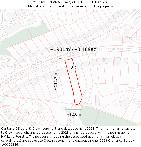 20, CAMDEN PARK ROAD, CHISLEHURST, BR7 5HG: Plot and title map