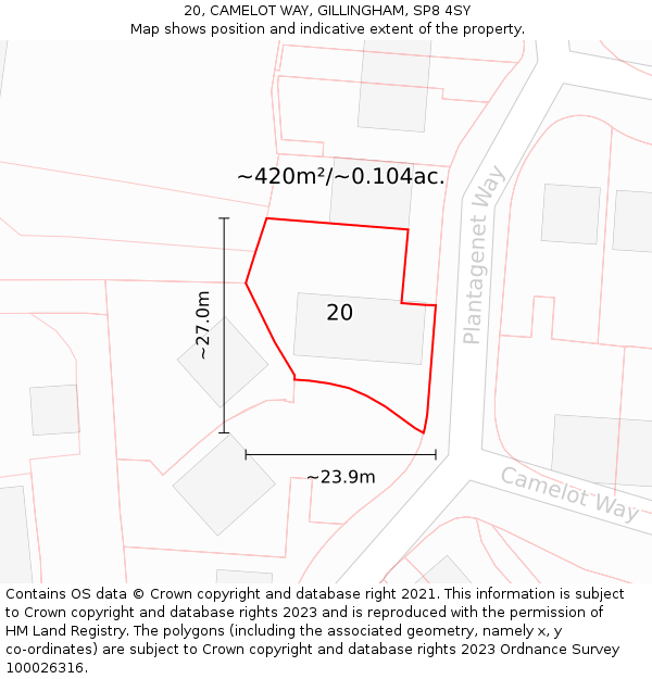 20, CAMELOT WAY, GILLINGHAM, SP8 4SY: Plot and title map