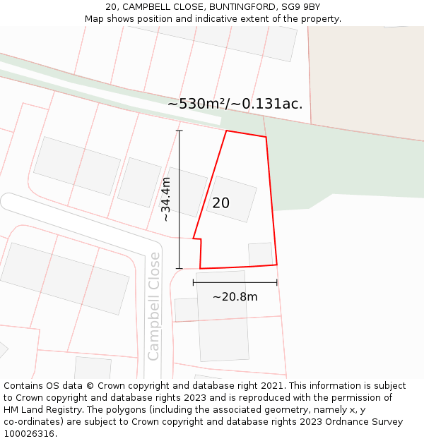 20, CAMPBELL CLOSE, BUNTINGFORD, SG9 9BY: Plot and title map