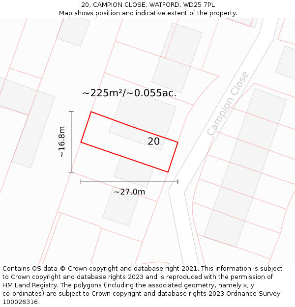 20, CAMPION CLOSE, WATFORD, WD25 7PL: Plot and title map