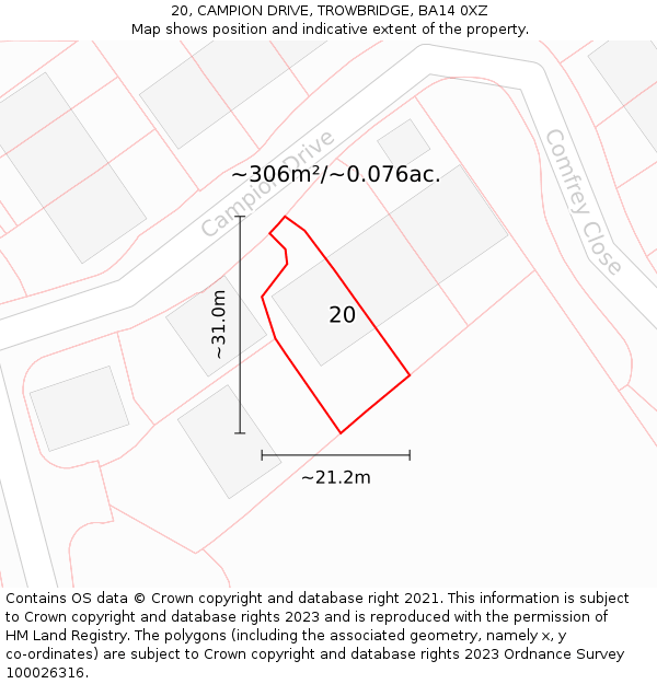 20, CAMPION DRIVE, TROWBRIDGE, BA14 0XZ: Plot and title map