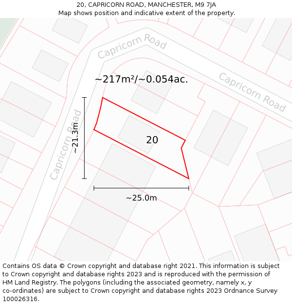 20, CAPRICORN ROAD, MANCHESTER, M9 7JA: Plot and title map