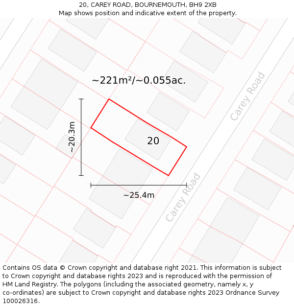 20, CAREY ROAD, BOURNEMOUTH, BH9 2XB: Plot and title map