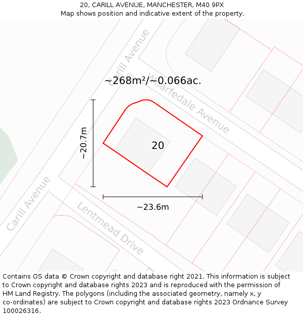 20, CARILL AVENUE, MANCHESTER, M40 9PX: Plot and title map