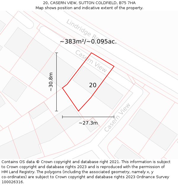 20, CASERN VIEW, SUTTON COLDFIELD, B75 7HA: Plot and title map