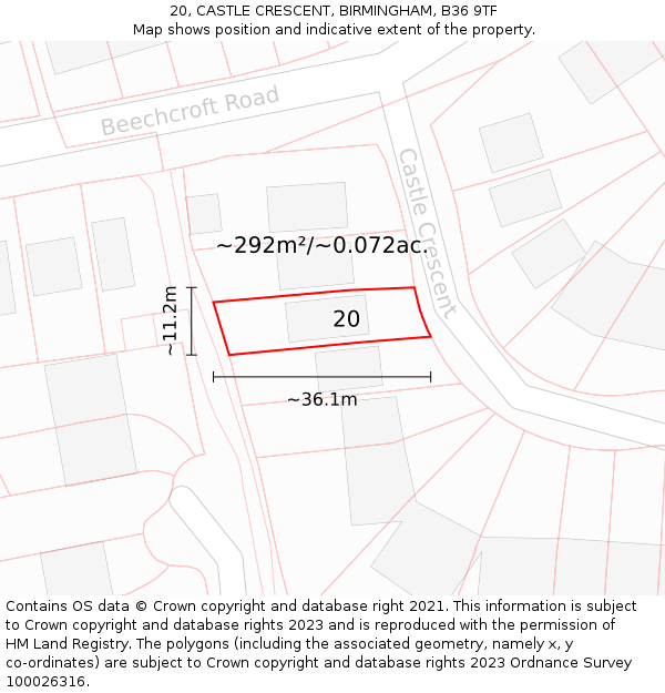 20, CASTLE CRESCENT, BIRMINGHAM, B36 9TF: Plot and title map