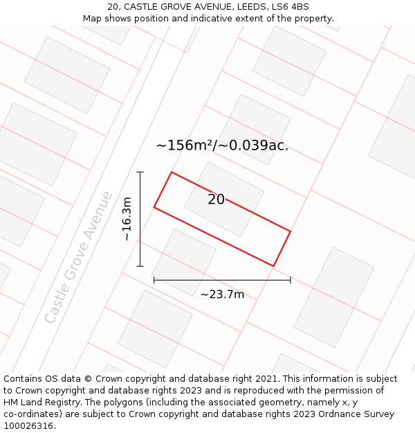 20, CASTLE GROVE AVENUE, LEEDS, LS6 4BS: Plot and title map