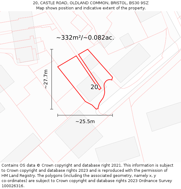 20, CASTLE ROAD, OLDLAND COMMON, BRISTOL, BS30 9SZ: Plot and title map