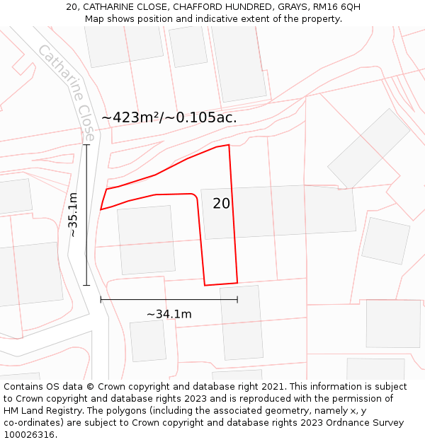 20, CATHARINE CLOSE, CHAFFORD HUNDRED, GRAYS, RM16 6QH: Plot and title map