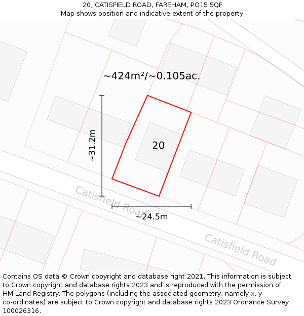 20, CATISFIELD ROAD, FAREHAM, PO15 5QF: Plot and title map