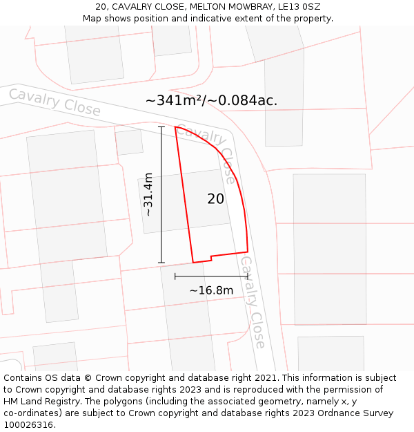 20, CAVALRY CLOSE, MELTON MOWBRAY, LE13 0SZ: Plot and title map